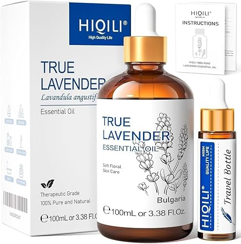 HIQILI Huile Essentielle Lavande 100ml, 100% Naturelle pour Diffuseur, Améliorer le Sommeil, Soulager le Stress, Parfum de Vêtements, Soins de la Peau, Soins des Cheveux