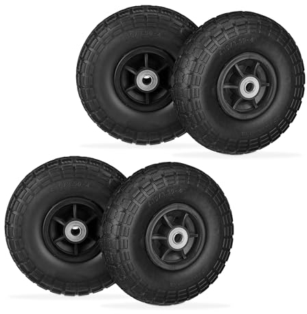 Relaxdays 4 Ruedas de Carro, Antipinchazos, Macizas, 4.10/3.50-4, Llantas de Plástico, 150 kg, 260x85mm, Negro