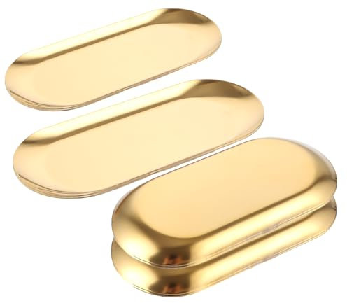 VIDETOL Lot de 4 assiettes de service ovales - 30 x 12 cm/18 x 8,3 cm - En métal doré - Pour dessert, nourriture, cosmétique, bijoux