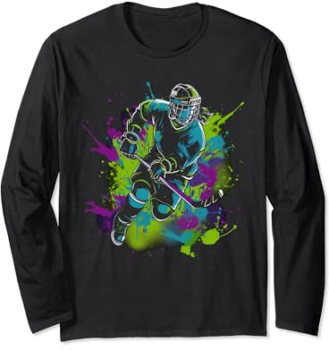 Eishockey Geschenk Hockeyspieler Puck Retro Coach Eisbahn Langarmshirt