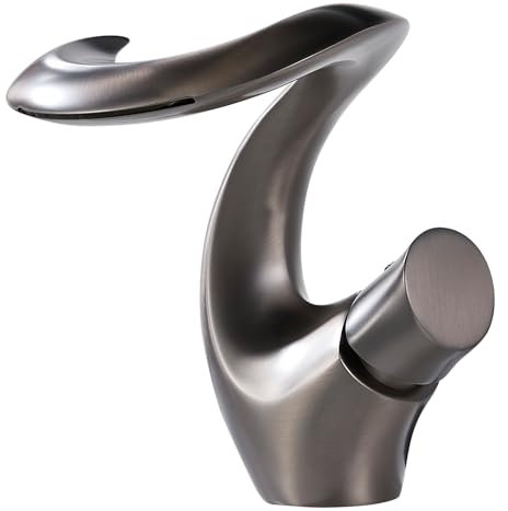 Hermodly Robinet de Salle de Bain Cascade Gris, Mitigeur Lavabo, Robinetterie Nickel Brossé, Design Moderne, Robinet Froid et Chaud