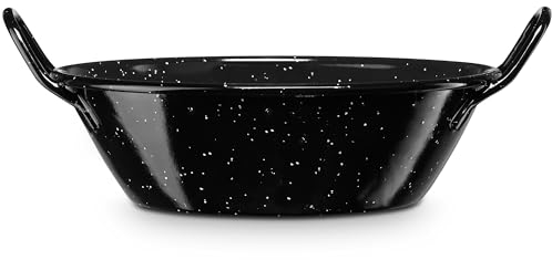 briebe Poêle à paella émaillée Honda à induction 45 cm, acier émaillé, casserole 12,2 L, convient pour vitrocéramique, feu, gaz, four, soulèvement noir chiné