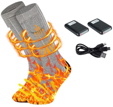 4500mAh Calze termiche riscaldanti per Uomo e Donna, Calze termiche elettriche ricaricabili, 3 livelli di temperatura, lavabili, scaldapiedi invernali (Grigio, L)