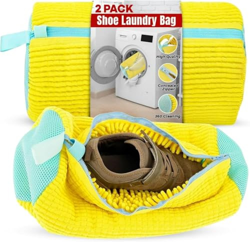 Durable Shoe Washing Bag for Machine–360° Deep Clean for Sneakers, Running Shoes,Kids Shoes–Washer & Dryer Safe,With Zipper & Support Frames – 2PCs, Universal Fit, Reusable, Protective Cover