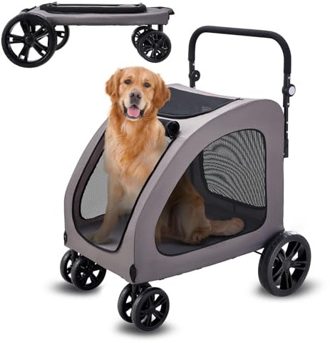VEVOR Hundebuggy 79x91x113 cm, Hundewagen 4 Räder mit Bremsen, Hundetrolley, Hundetrolley bis 73 kg Tragkraft, atmungsaktive Netzfenster, einstellbare Höhe, 600D Oxford-Gewebe, für Hunde, Haustiere