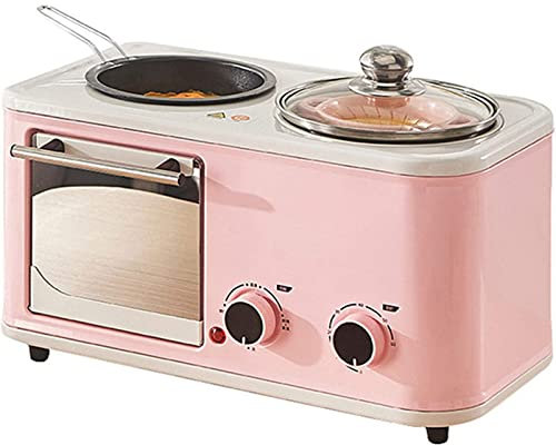 KLYDBMYT Máquina de Desayuno multifunción, Mini hornos 3 en 1 con Parrilla eléctrica y Placa Doble, estación de Desayuno Familiar para Hornear, Asar y Calentar