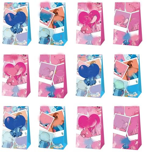 Papiertüten Stitcch, 12 Stück Geschenktüten mit 18 Aufkleber, Partytüten Candy Tüten zum Befüllen und Verschenken, Verpacken von Geschenken, Giveaways, Kindergeburtstag, Hochzeit, Party