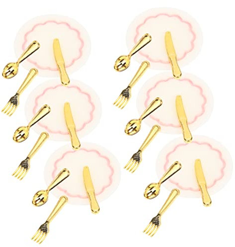 Milisten 6Ensembles Accessoires Miniatures De Vaisselle pour Maison De Assiettes Cuillères Et Couteaux Décoration pour Scène De Cuisine Et Salle à Manger