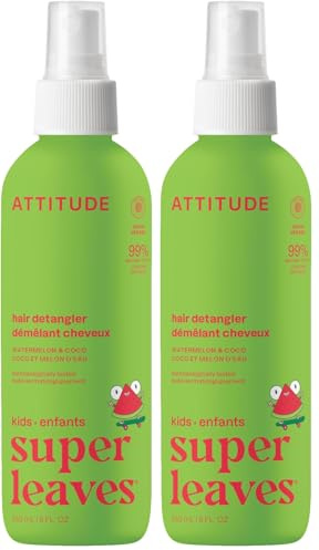 ATTITUDE Démêlant Sans Rincage pour Enfant, Ingrédients d'Origine Naturelle, Soin Capillaire Végane, Melon d'Eau & Coco, 240 mL (Lot de 2)