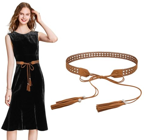 Goiern Boho flätat bälte med fransar för kvinnor etniska västerländska kläder vintage cowgirl bälte tomma blommor midja med vax