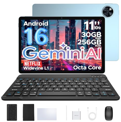 DOOGEE U11 Pro Newest Android 16 AI Tablet, 11 Inch Android Tablets, 30GB RAM+256GB ROM/2TB, 90Hz Octa Core, 8580mAh Battery, Widevine L1|Gemini AI|5G WiFi, Tablet with Pen, Keyboard, Mouse&Case-Blue