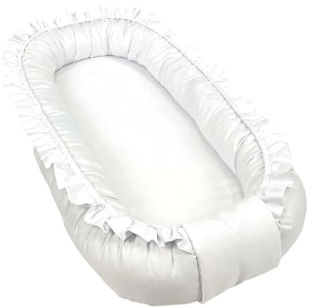 WIKLINOPOL Babynest per neonati – Nido per bebè 85x45 cm in bianco con volant – Nido portatile con materasso – Nido lavabile in 100% cotone – Sicuro per casa e viaggi