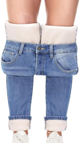 Pantalones Vaqueros de Invierno con Forro Polar para Mujer Jeans Ajustados Térmicos Denim Levanta Glúteos Cálidos Invierno Leggings Vaqueros