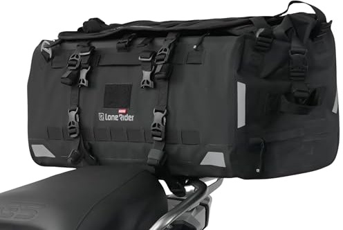 Lone Rider Overlander 50L Borsa Moto Impermeabile, Borsone Posteriore Espandibile per Portapacchi con Sistema MOLLE, Vano Portaoggetti Beavertail e Chiusura Arrotolabile