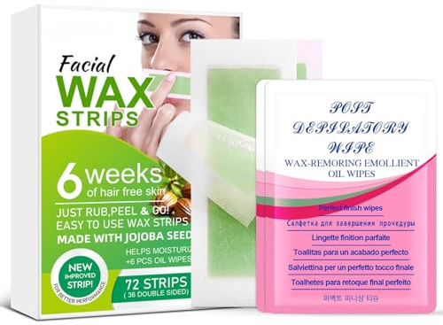 Kaltwachsstreifen zur Wachs Haarentfernung,Haarentfernung Waxing Set mit 72 Kaltwachsstreifen & 6st Reiniger Öl Tücher,Wachsstreifen Wax Strips Kaltwachs Enthaarungs Streifen lippen,Achseln,Bikinizone