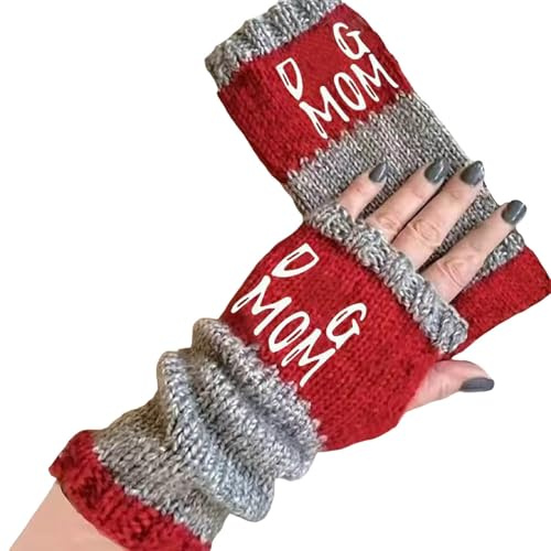 Generisch Mitaines mi-doigts pour homme et femme en tricot doux Gants d'hiver chauds chauds Mitaines courtes Mitaines unisexes sans doigts, rouge 5.0, taille unique