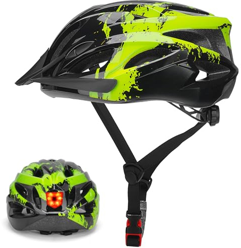 Casque Vélo Adulte Léger avec LED, Casque VTT Route Réglable 57-62cm | pour Homme et Femme,Ultra-léger 230g, 18 Aérations, Visière Amovible, Protection Polyvalente VTT et Route
