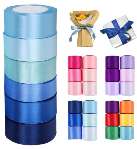 YOUYIKE Cinta De Raso, 6 Colores 40mm x 22m Cinta Regalo, Cinta De Satén Para Envolver Regalos, Lazo, Globos, Ramo, Cumpleaños, Raso Para Vestidos Bodas Decoración (Azul, 4cm)