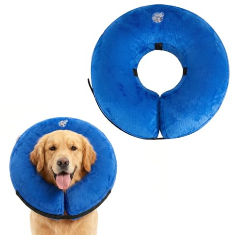 Uppblåsbart halsband hund och katter, justerbar, mjuk för läckageskydd, M | Hundkrage läckageskydd för sår efter operationer, justerbart kardborreband, PVC, bekväm utan synförsämring