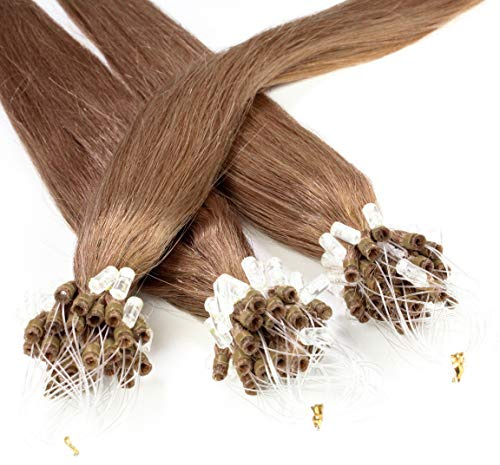 hair2heart Microring Extensions Echthaar glatt - 25 Strähnen 1g 50cm 8/1 hellblond asch