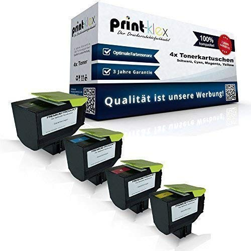 4X Print-Klex Tonerkartuschen kompatibel für Lexmark CX410de CX410dte CX410e CX510de CX510dhe CX510dthe 802HK 802HC 802HM 802HY Black Cyan Magenta Yellow Sparset