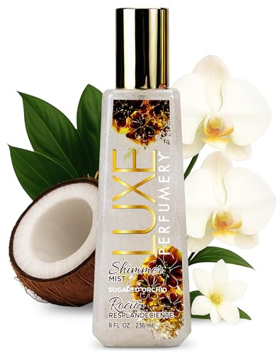 Luxe Perfumery Sugared Orchid Shimmer Body Mist – Long-Lasting Perfume Spray with Glittering Shine, Juicy Citrus & White Orchid Notes, Radiant Glow Shimmer Spray, Gift for Her, Made in USA, 8 fl oz