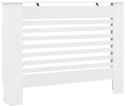 vidaXL Heizkörperverkleidung mit 7 horizontalen Latten Heizungsverkleidung Heizkörperabdeckung Heizung Abdeckung Heizkörper Weiß 112x19x81,5cm MDF