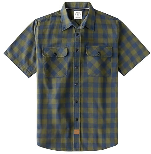 Dubinik® Chemise Homme Manches Courtes Carreaux Manche Courte Décontractée en Coton avec Poche Western Regular Fit