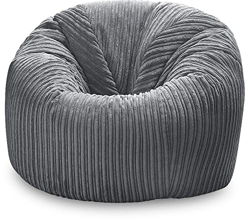 Beautiful Beanbags - Jumbo Cord Beanbag Chair, Plush Jumbo Cord Lounger, Great as Recliner (Grey)