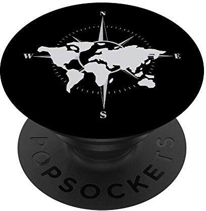 PopSockets Weltkarte schwarz weiß Kompass Weltkarte Bild Geschenk PopSockets mit austauschbarem PopGrip