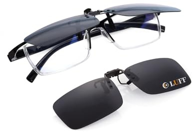LUFF Polarized Clip on Sunglasses for Prescription/Myopia Eyeglasses Outdoor/Driving (Black-upgrade flip)