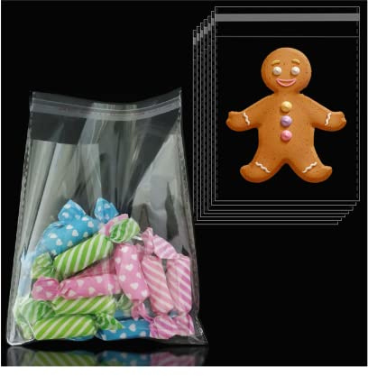 Flimflim Bolsas Celofán Transparente para Chuches Regalo Bombones ,10x11.8cm Autodhesiva Bolsitas Plastico Pequeñas para Cumpleaños Navidad Fiesta, Bolsas Pequeñas Multiusos 100pcs