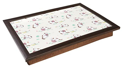 Penguin Home Cushioned Lap Tray with Bean Bag Base/Silky & Comfort Laptop Desk/Padded Lap Tray for Eating/Study, Breakfast, Lunch, Dinner/Design - Playing Cat/Large