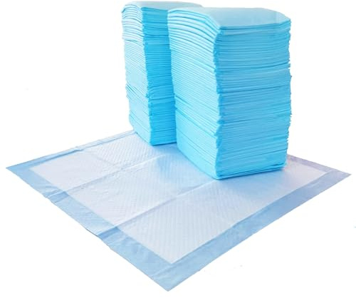 Amazon Basics Tappetini profumati e Impermeabili a 5 Strati per la pipì dei Cani, 56 x 56 cm, Confezione da 100, Blu E Bianco.
