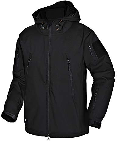 Wuzfully Hombre Softshell Chaqueta Militar Táctica Impermeable Invierno Polar con Capucha y Bolsillos Multifuncionales