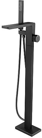 Grifo de pie para Bañera Cascada Negra, Monomando Frío Y Calor Grifo Bañera Independiente, Interruptor De Perilla