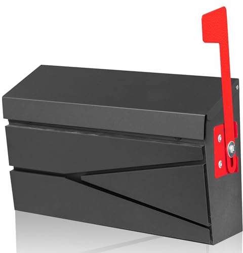 Ydocabinit Wall Mount Mailbox, Large Capacity Mailbox for House, with Flag Kit, Galvanized Steel Rust-Proof Metal Post Drop Box, Mailboxes for Outside, 15.74×9.84×4.33, Black Modern Sleek Style