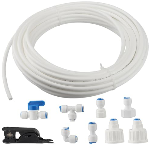Kit de raccordement d'eau pour réfrigérateur de 15m,pièces et accessoires pour réfrigérateurs，adapté pour les purificateurs d'eau, fontaines, etc, équipé d'accessoires pour systèmes d'osmose inverse
