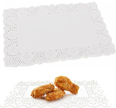 100 PCS White Lace Rectangle Paper Doilies 35 x 25cm/14 x 10inch Cake Packaging Pads Disposable Hollowed Doilies Paper Placemats for Wedding Tableware Food Decoration