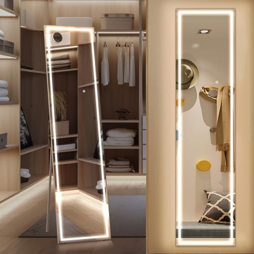 Clevich Ganzkörperspiegel mit Beleuchtung LED Standspiegel 3 Lichtfarbe 3 Helligkeit Wandspiegel dimmbar mit Touch-Schalter 10x Lupe Bodenspiegel Wohnzimmer Schlafzimmer Kleiderschrank 150 x 40 cm