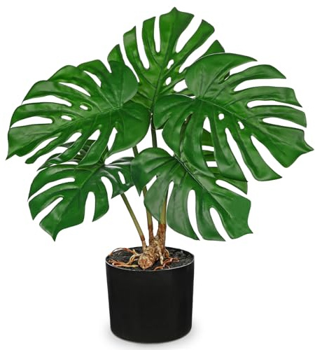 Arborus Large Artificial Monstera Plants Indoors 48cm Tall Faux Monstera Plant in Black Pot Fake Green Plant Potted Artificial House Plants for Bathroom Living Room Home Office Table Decoration