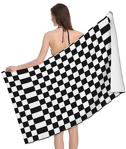 GaJher Schwarz-weiß karierte Badetücher – weich für Fitness, Bad, Strand, Reisen – vielseitig einsetzbar, Handtücher ideal für Duschräume, Hotels