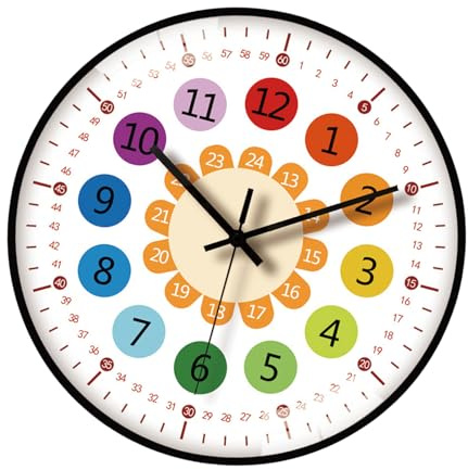 YAOGUI Horloge murale éducative pour apprendre l'heure pour enfants - Horloge silencieuse avec grand nombre pour un apprentissage facile de l'heure
