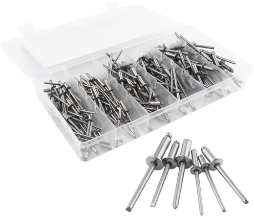 TIOMIOSEA Blindnit-kit, 304 rostfritt stål popnitar, för metall och trä plast, 210 stycken, 6 storlekar nitset 3,2 mm, 4 mm 4,8 mm, med förvaringslåda