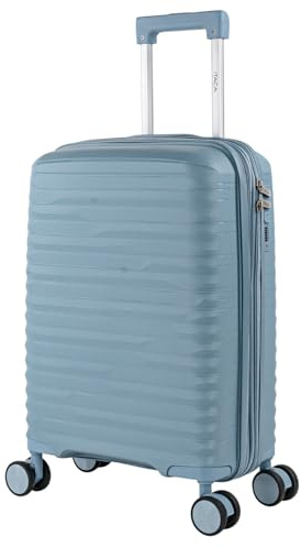 ITACA - Trolley Bagaglio A Mano 55x40x20 leggero rigido con ruote girevoli ideale per viaggi in cabina Valigia Bagaglio A Mano compatibile Ryanair. Lucchetto a Combinazione. Estensibile, Cowboy blu