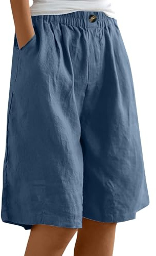 Short en Lin Blanc Femme Chic Été Pantalons Court De avec Poches Fluide Décontracté Bermuda Élastique Grande Taille Large Shorts De Plage Sport Pas Cher Confortable Pantacourts Jogging