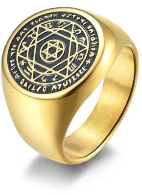 orehugaf Bagues Bague Bijoux Femme Hommes Hexagramme Le Sceau des Sept Anneaux Sceau De Salomon Anneau Doigt Porte-Bonheur Hommes Lui Bijoux