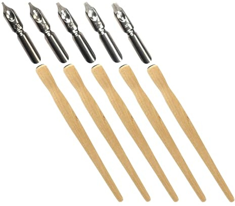 HOODANCOS 5 St Dip Pen med Trähandtag och Spetsar Kalligrafi Teckningspenna för Handstil Skissning och Signering Kompatibel med Olika Papperstyper för Nybörjare och Konstnärer