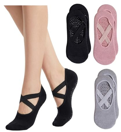 3 Pair Pilates Socks Non Slip Women,Grip Socks Pilates Kit,Grippy Sock Set