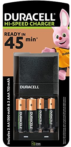 Duracell CEF27EU 45 Minute Charger with 2 AA/AAA Batteries, Black